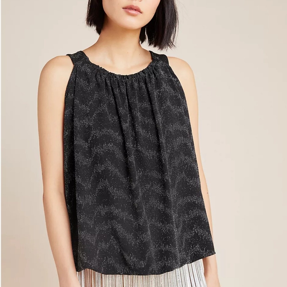 Anthropologie Tank Top Size‎ Small Black Silver Sparkly Party Glam Halter Flowy